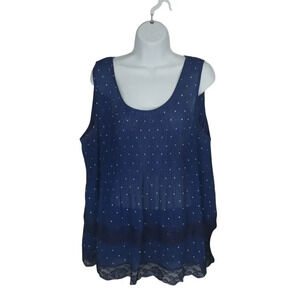 Michel Studio Collection Semi-Sheer Pleated Sleeveless Blouse Polka Dots Blue 18